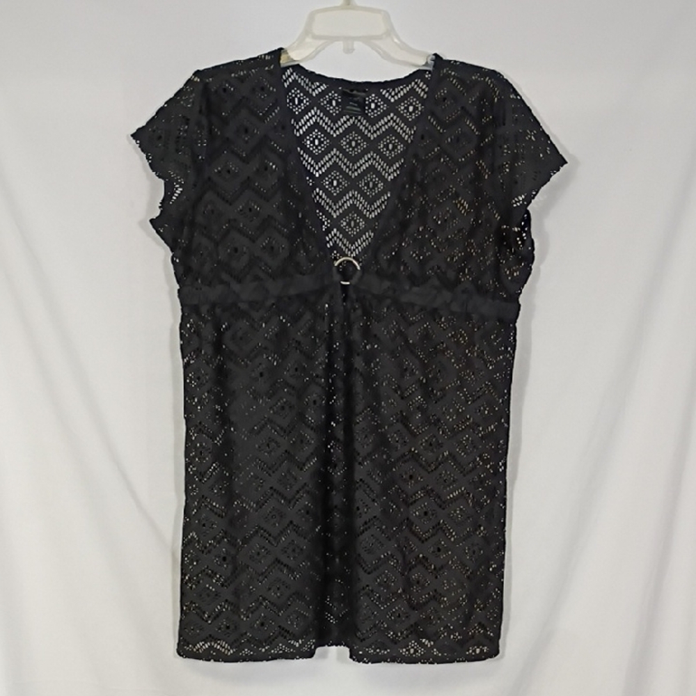EUC Catalina Black Crochet Swim Cover-Up with Ring Detail Size Medium 8-10